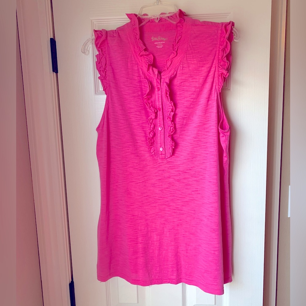 EUC Lilly Pulitzer - Witherbee Polo Sleeveless Blouse - Hotty Pink - Sz X-Large